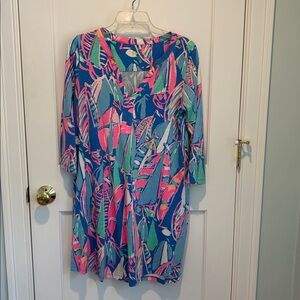 Lilly Pulitzer Blue and Pink Leaf Print Top